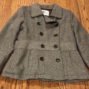 KC COLLECTIONS Women L Brown Tweed Double Breasted Peacoat Wool Preppy Retro Y2K